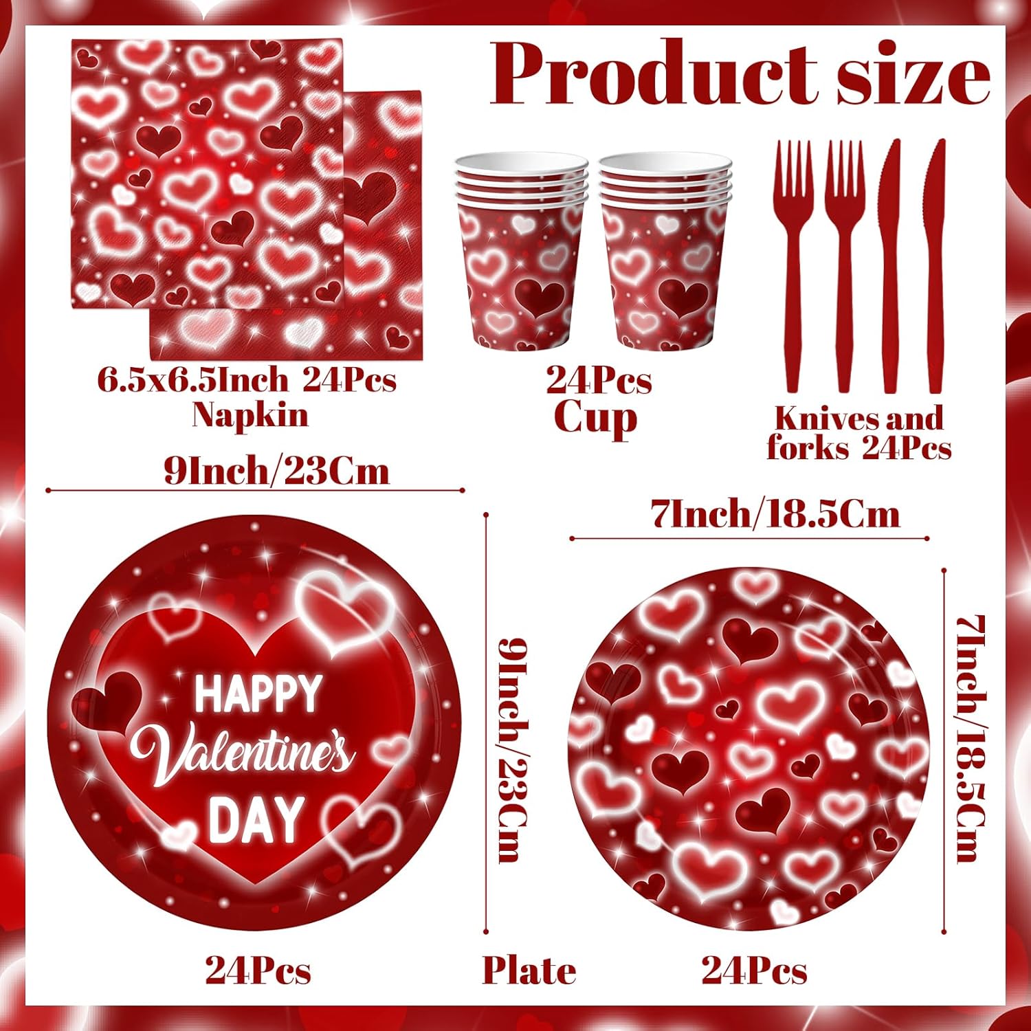 Valentines Day Party Decorations - 144Pcs Romantic Red Heart Plates And Napkins Happy Valentine'S Day Tableware Serves 24