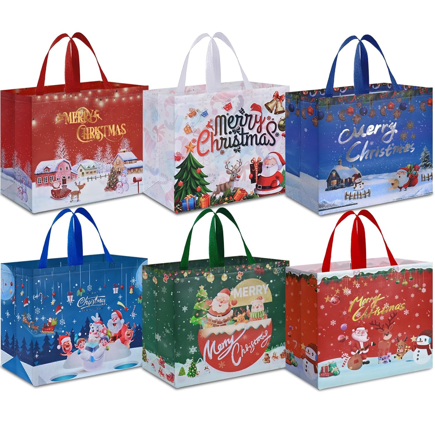 6Pcs Extra Large Christmas Gift Bags, 15.7'' X 14.2''X 5.9'', Christmas Tote Bags With Handles, Non-Woven Reusable Shopping Bag For New Year, Xmas'S Party Supplies Decorations
