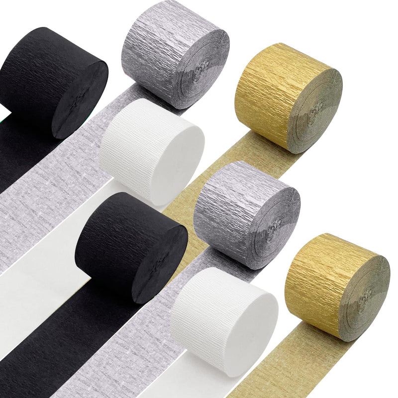 Crepe Paper Streamers 8 Rolls 656Ft Tassels Streamer Silver White Blac