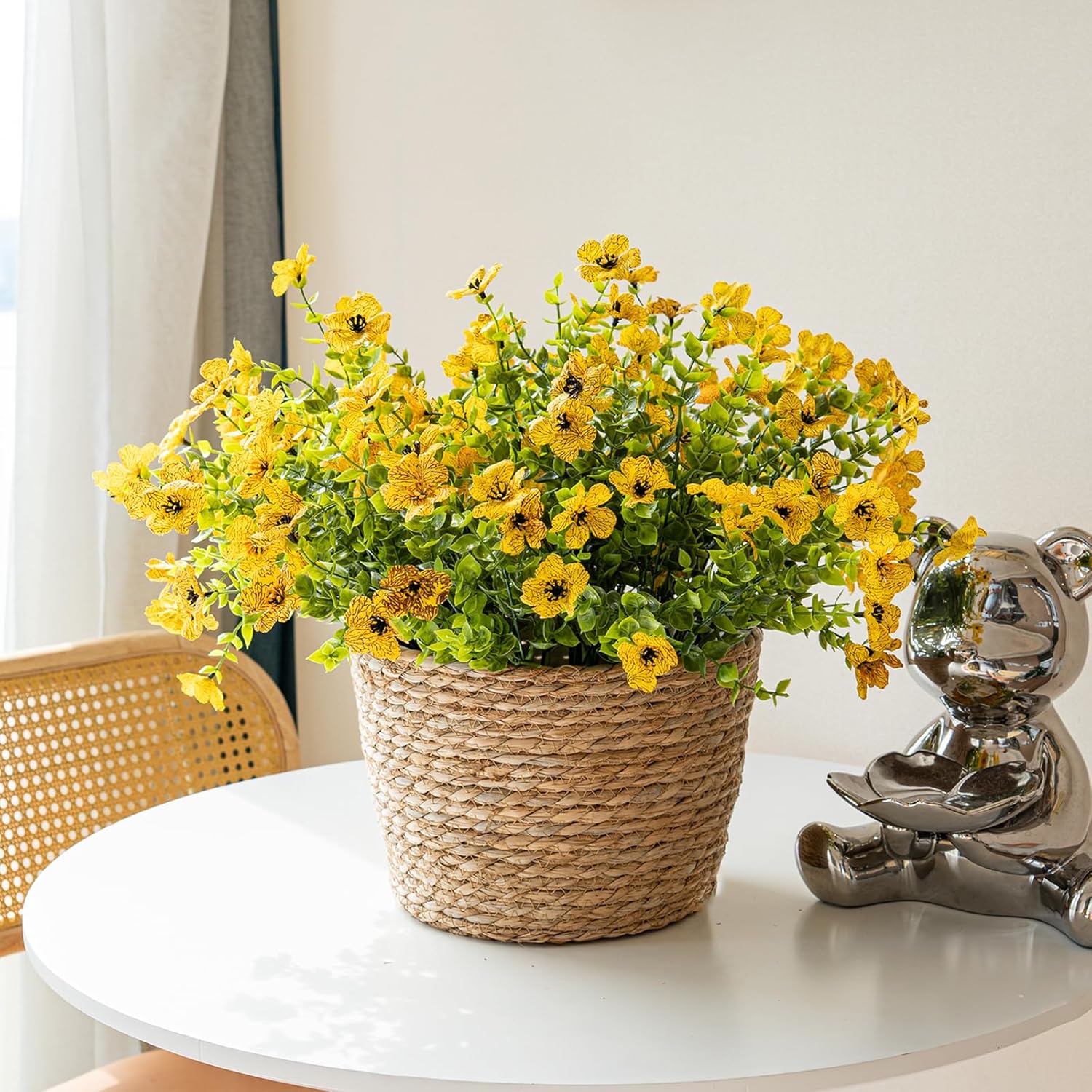 Artificial Flowers Outdoor,Uv Resistant Realistic Garden Artificial Plants,Bright 8 Bundles No-Fade Veranda Fake Faux Flowers,For Porches Patios Walkway Gardens Decor-Yellow