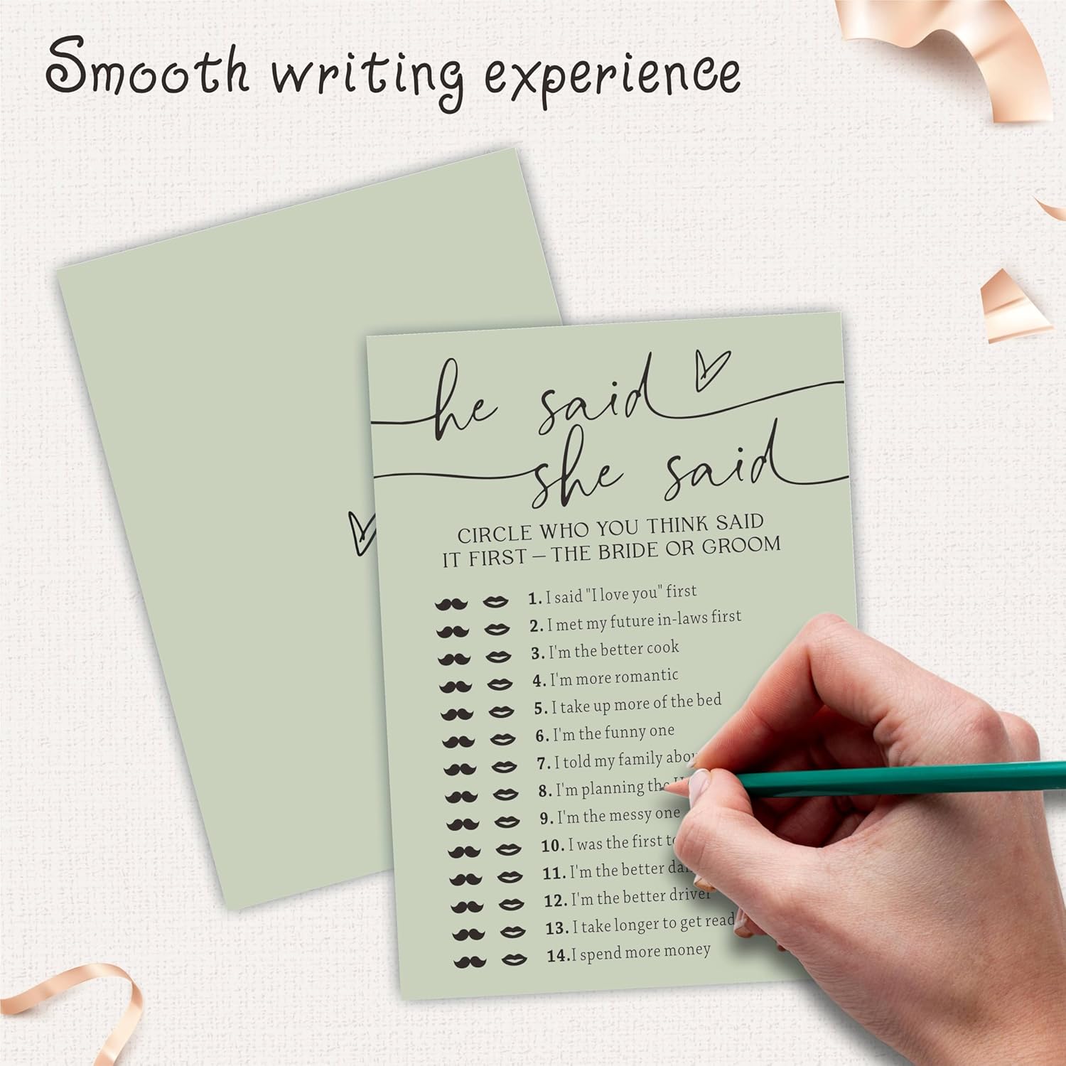 Minimalism He Said She Said Game Cards For Wedding Party, Moss Green Bridal Shower, Mr & Mrs, Newlyweds, Engagement Party Favor & Supplies(30 Pcs) -C05
