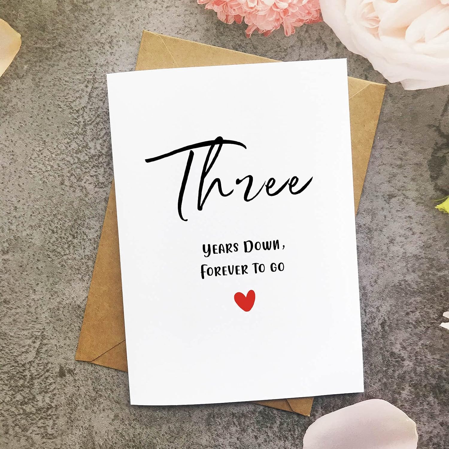 Third Anniversary Card, Three Years Down Forever To Go, Romantic 3Rd Valentines Day Wedding Card For Husband Wife