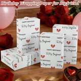 Boyfriend Birthday Wrapping Paper Roll, 17 Inch × 16.4 Feet, Boyfriend Happy Birthday Gift Wrap With Heart Pattern For Him Valentine'S Day Anniversary Party Holiday