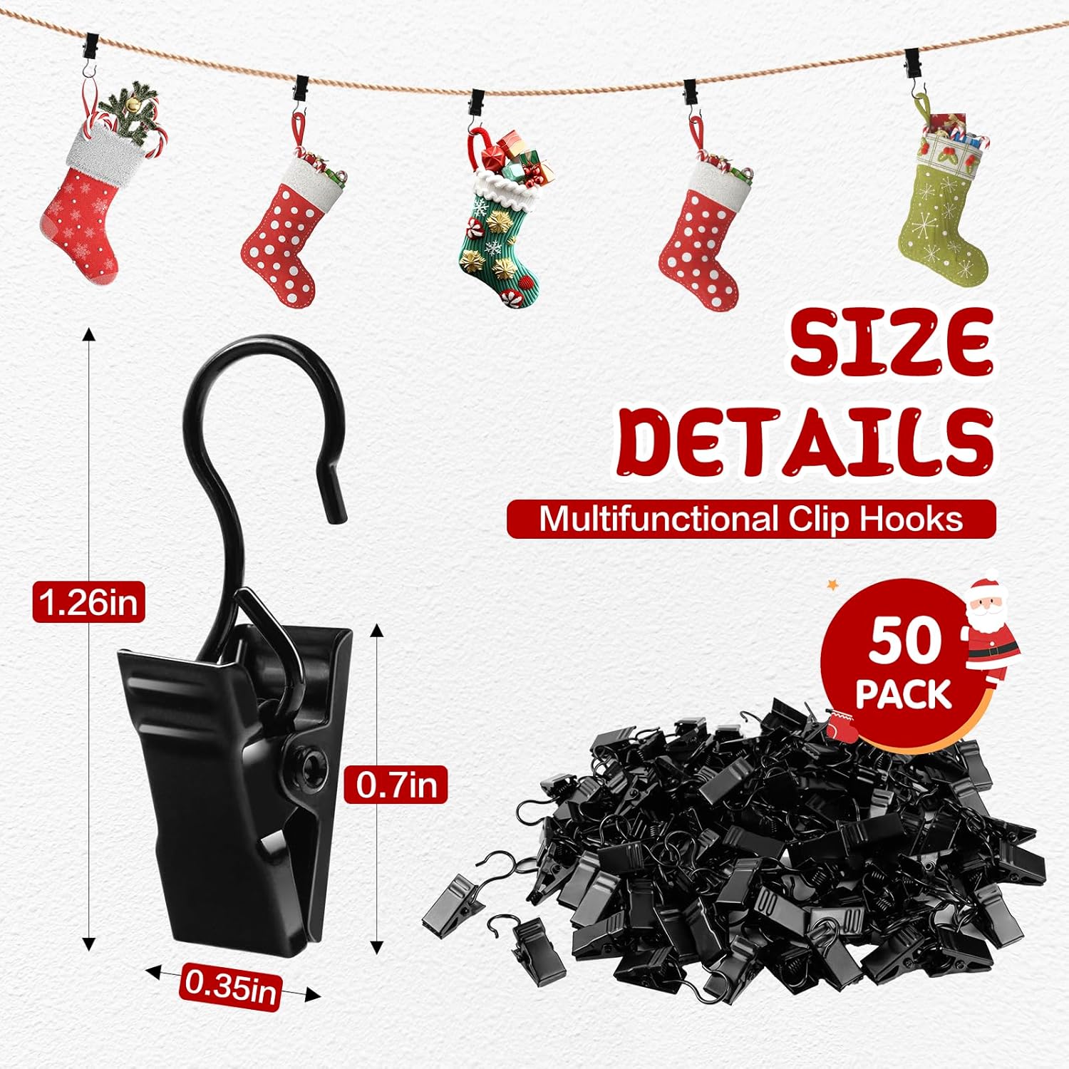 Christmas Light Clips Metal Roof String Light Hangers For Shingles Gutter Hooks Metal S Hooks Curtain Clips For Indoor Outdoor Christmas Holiday Party Decoration?50 Pack, Black?