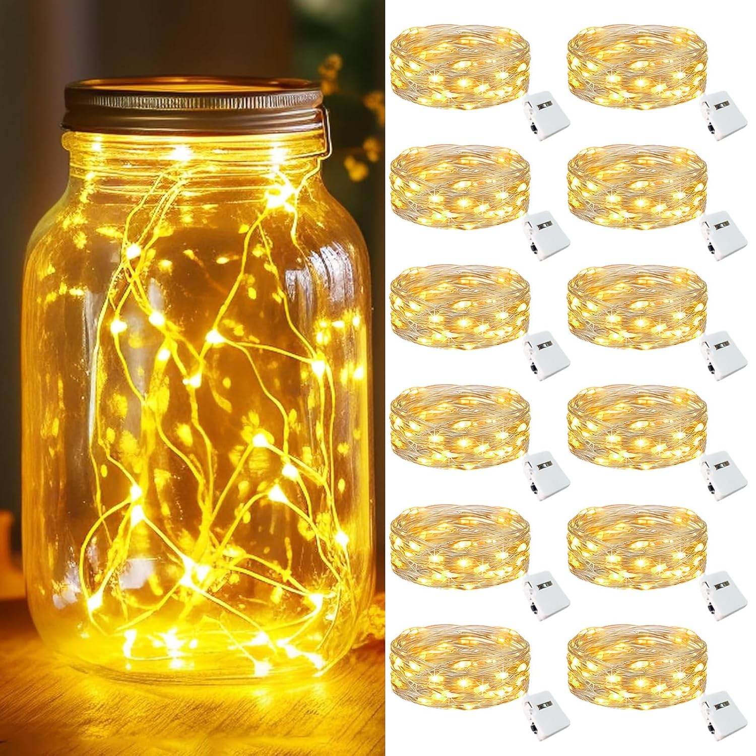 12 Pack Led Fairy Lights Battery Operated, Mini Twinkle String Lights Battery Powered Waterproof For Christmas Mason Jar