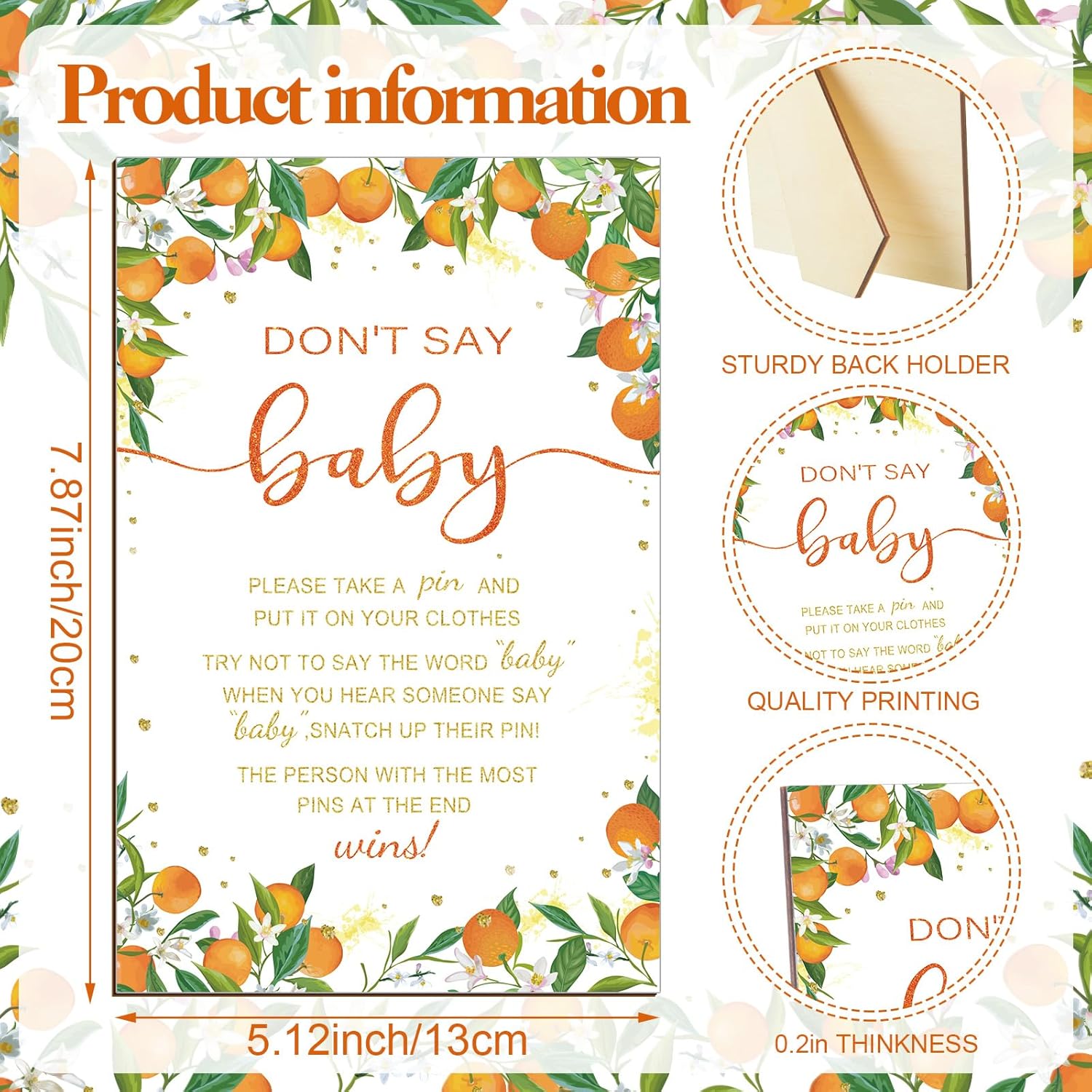 321 Pcs Orange Baby Shower Game Supplies For Girl Or Boy 5 Set Include 50 Activity Cards 20 Pencils 1 Don'T Say Baby Sign 50 Clothespins For Price Is Right Prediction Bingo Game Party Decor