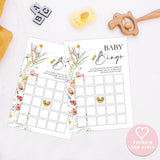 Boho Wildflower Baby Bingo Game, Baby Shower Games, Pack Of 30 Game Cards, Gender Neutral Boy Or Girl - Fa08