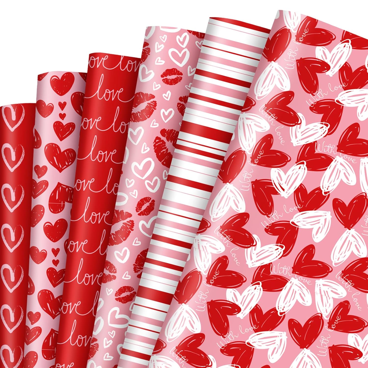 12 Sheet Valentine'S Day Love Heart Wrapping Paper Wedding Gift Wrap Paper Folded Flat Red Pink White Diy Craft Art Paper For Birthday Wedding Party Supplies, 19.7 X 27.6 Inch