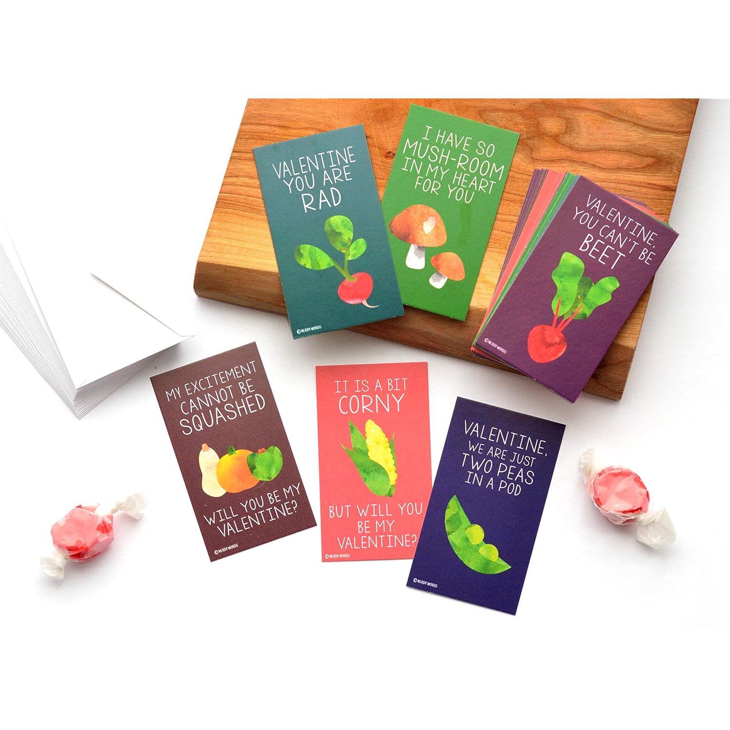 Mini Vegetable Valentines (Wallet-Sized Cards With Tiny Envelopes) For Valentine'S Day (Set Of 24)