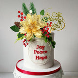Merry Christmas Cake Topper With Artificial Pine Needles, Cones, And Berries For Theme Party Decorations Supplies