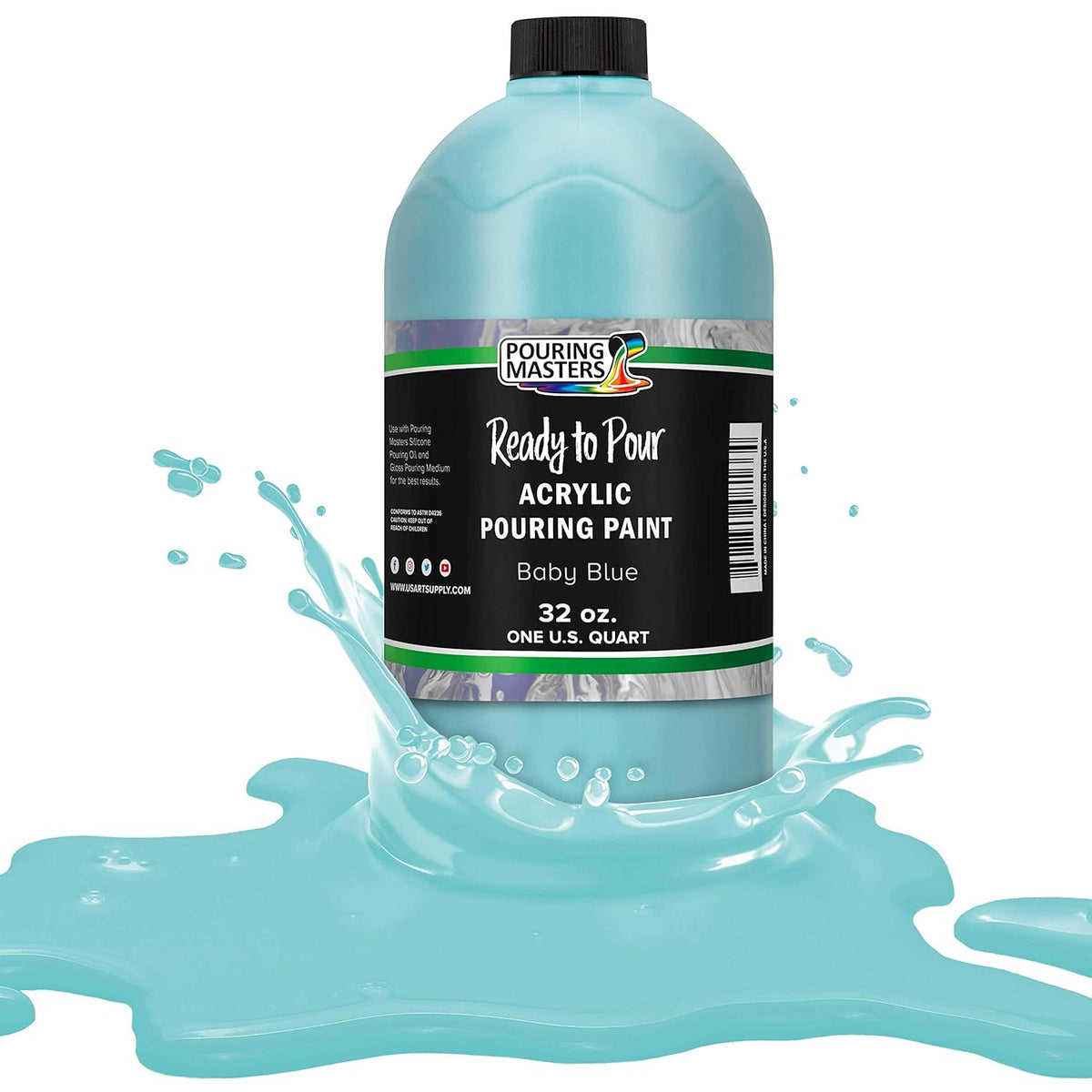 Pouring Masters Baby Blue Ready To Pour Acrylic Pouring Paint - Premium 32-Ounce Pre-Mixed Fluid Acrylic Paint - Fluid Art Supplies For Canvas, Wood, Paper, Tile & Rocks