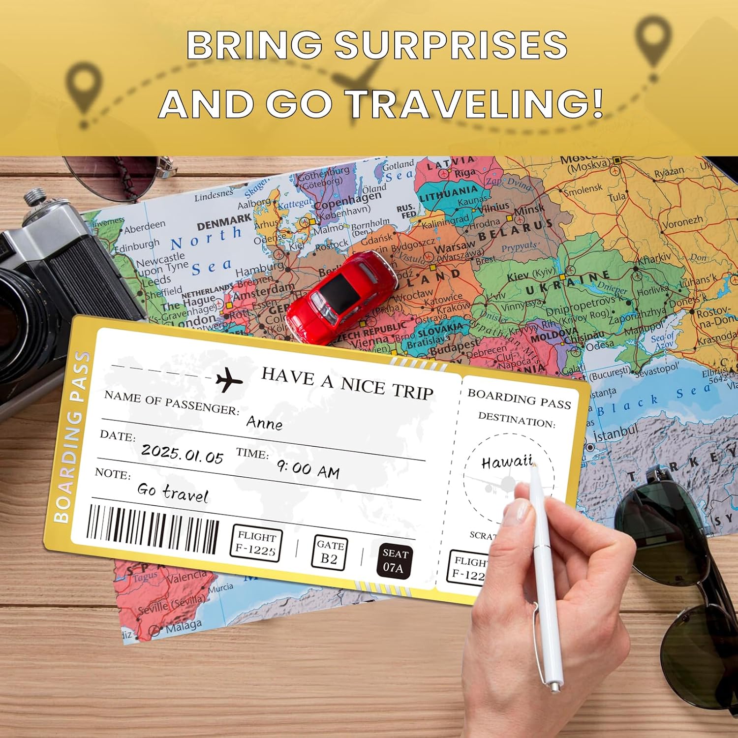 6 Pcs Golden Ticket Scratch Off With Envelopes And Seal, Golden Scratch Off Cards For Air Ticket Gift, Gold Surprise Gifts Tickets For Valentine'S Day Birthday Girlfriends Vacation Couple Dating Etc