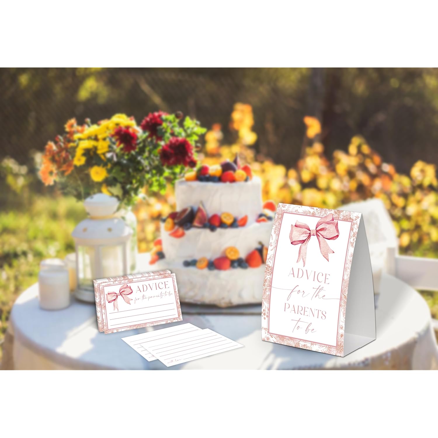 Advice For The Parents To Be Sign And 50 Baby Predictions And Advice Cards, Pink Bow Baby Shower Decorations, Advice For New Parents, Baby Shower Ideas, Gender Reveal Party Favors