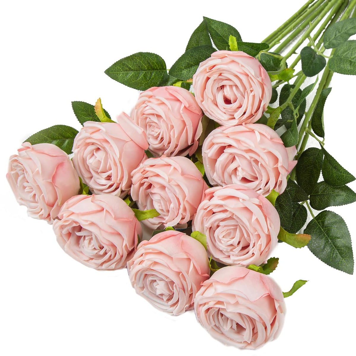 10 Pcs Fake Roses,Artificial Silk Rose Flowers With Long Stems,Realistic Faux Roses For Vase Home Wedding Table Centerpieces Baby Shower Decor (Blush)