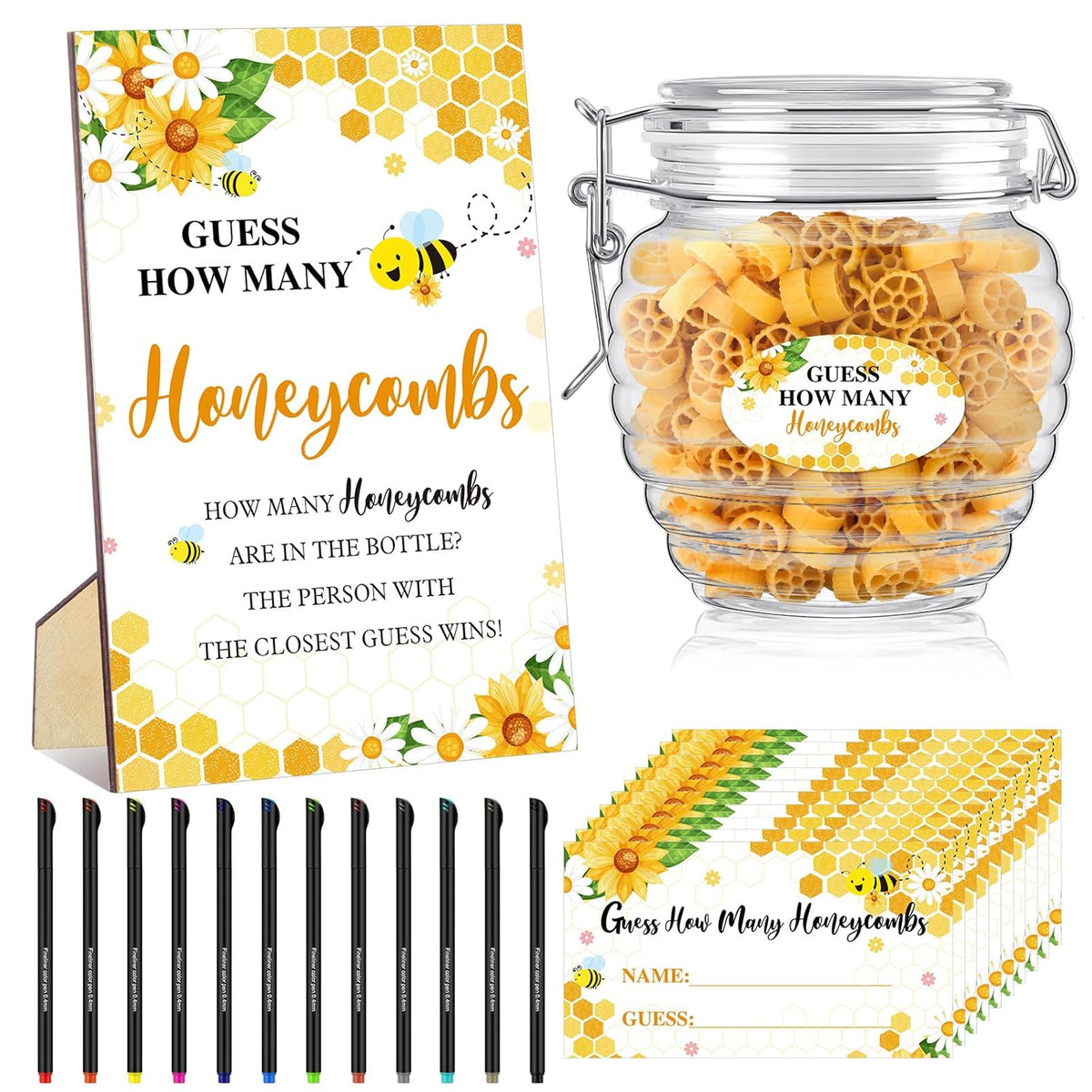 76 Pcs Bee Baby Shower Games Include Guess How Many Honeycombs Wood Sign And 60 Guessing Cards 12 Pens 2 Cute Stickers 1 Honey Jar For Baby Shower Birthday Guests Gender Reveal Party Favors