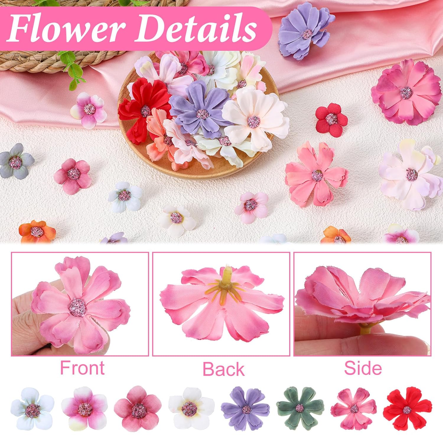 150Pcs Mini Faux Flower For Crafts, Small Fabric Flowers Fake Wildflowers Garland Tiny Peony Daisy Rose Heads For Diy Crafts Wedding Home Decor