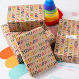 Kraft Birthday Wrapping Paper - Mini Roll - 17 Inches X 33 Feet - For Boys Girls Kids - Colorful Happy Birthday Pattern Great For Teen, Party, Baby Shower