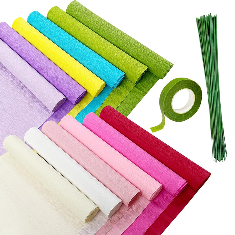 Crepe Paper Flower Diy Kits, 12 Rolls Rainbow Bright Colors Crepe Paper Rolls