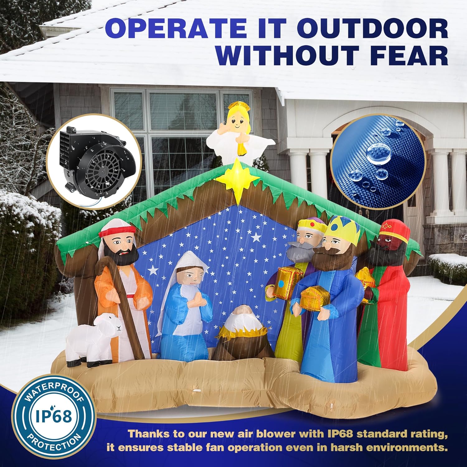 8 Ft Christmas Inflatables Nativity Scene Outdoor Decorations, Christmas Blow Up Yard Decorations Nativity Sets For Gard