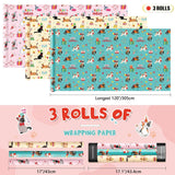 Cat Wrapping Paper Rolls - 3 Rolls 17” X 120” Happy Birthday Wrapping Paper Rolls Cat Birthday Gift Wrap Paper Rolls Kitten Wrapping Paper Bday Wrap Paper With Cutting Lines
