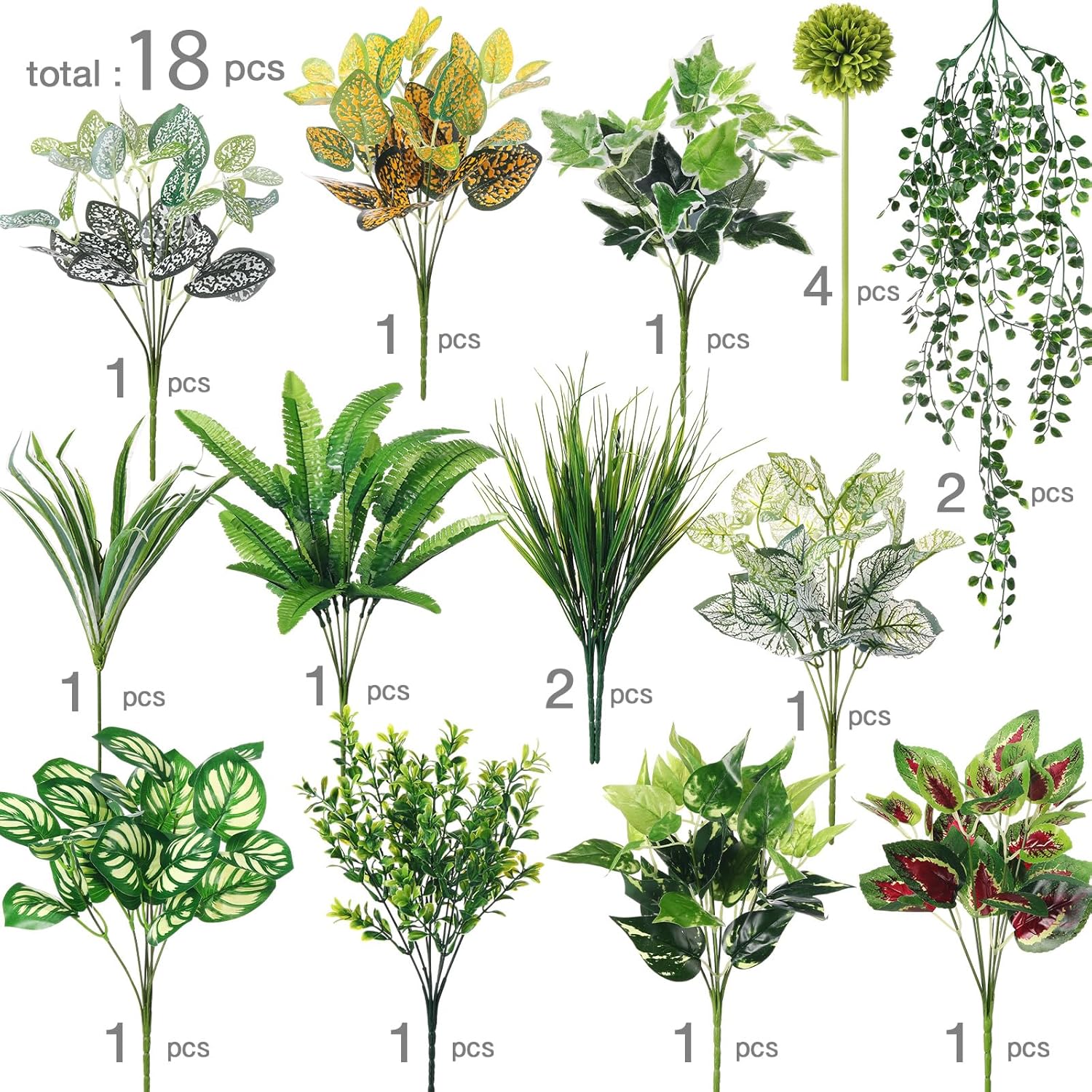18 Pcs Outdoor Artificial Plants Flowers Uv Resistant Fake Bushes Greenery Stems Faux Shrubs For Outdoor Window Box Patio Porch Yard Decor(Plant)