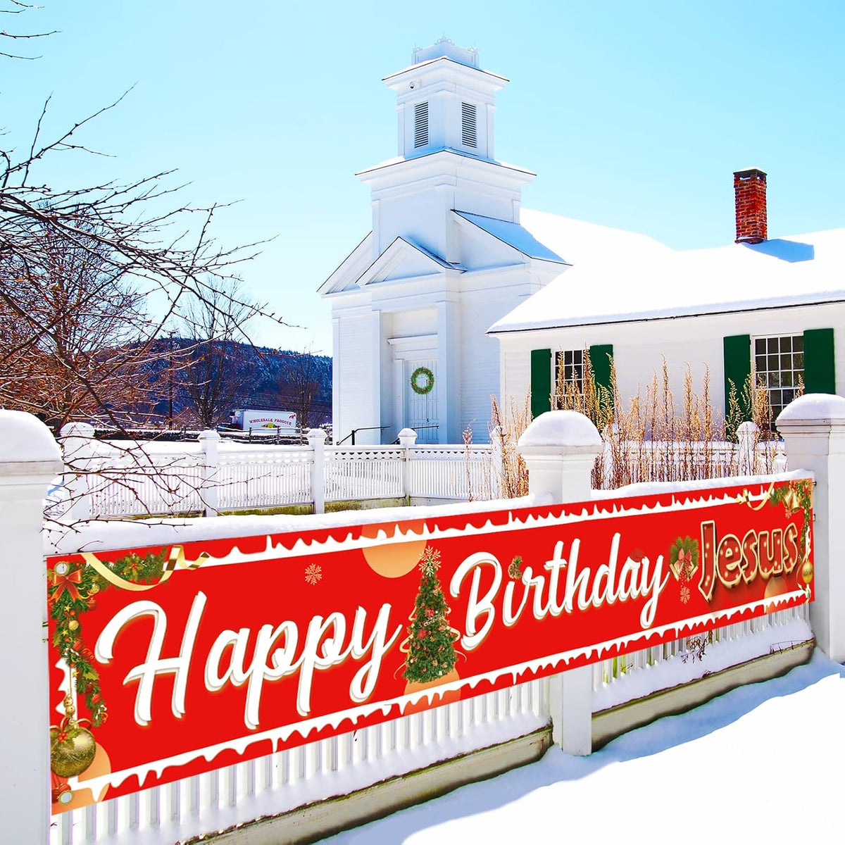 Happy Birthday Jesus Banner - Large Outdoor Christmas Decorations Jesus Bday Yard Sign, 9.8X1.6 Ft