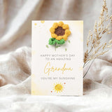 Crochet Sunflower Greetings Mothers Day Card For Grandma, Handmade Cute Knitting Crochet Greeting Cards, Mothers Day Gifts For Her, Unique Knitted Flowers Card Gifts For Mother'S Day And Birthdays