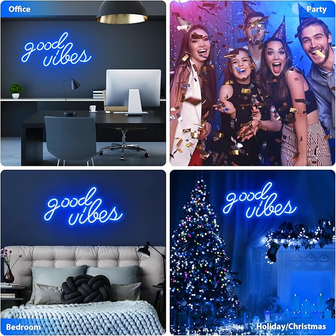 Good Vibes Neon Sign Blue LED Wall Light 16.1x8.3 Inch Bedroom Room Decor Olekki