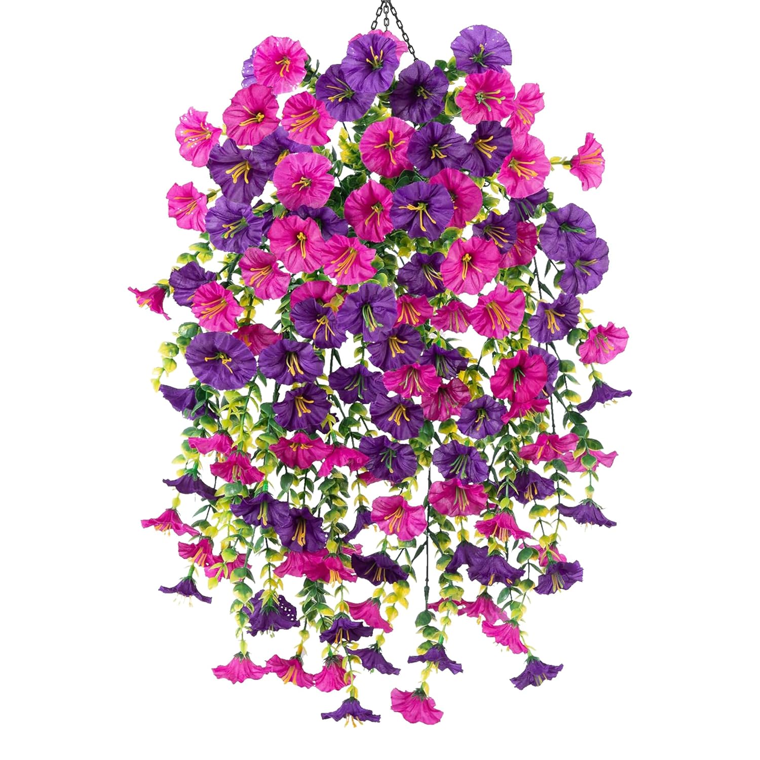 4 Pcs Fake Hanging Plants Artificial Flowers For Outdoors, Silk Petunia Faux Flowers Look Real Trailing Vines Uv Resistant Faux Plants For Home Planter Porch Patio(2 Rose Red+2 Purple)