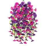 4 Pcs Fake Hanging Plants Artificial Flowers For Outdoors, Silk Petunia Faux Flowers Look Real Trailing Vines Uv Resistant Faux Plants For Home Planter Porch Patio(2 Rose Red+2 Purple)