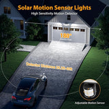 2 Pack 4500LM Solar Security Lights 3 Head Motion Sensor IP65 Waterproof Flood Lights