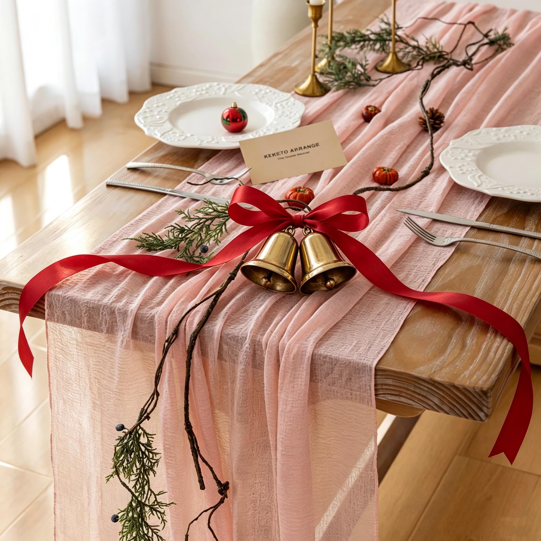 Fresh Salmon Cheesecloth Table Runner 120 in Fall Party Home Decorations