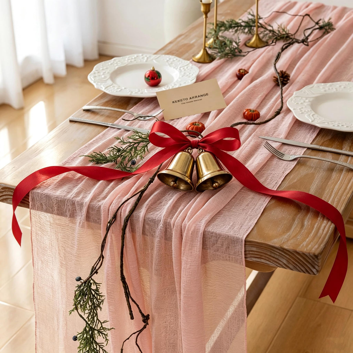 Fresh Salmon Cheesecloth Table Runner 120 in Fall Party Home Decorations