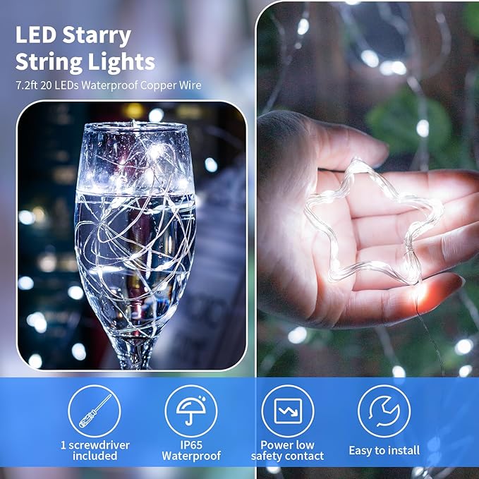 6 Pack Battery Operated Fairy String Lights Cool White LED 7.2FT 20 LEDs Starry Copper Wire Lights for Christmas Wedding Party DIY Home Decoration Battery Powered Twinkle Lights