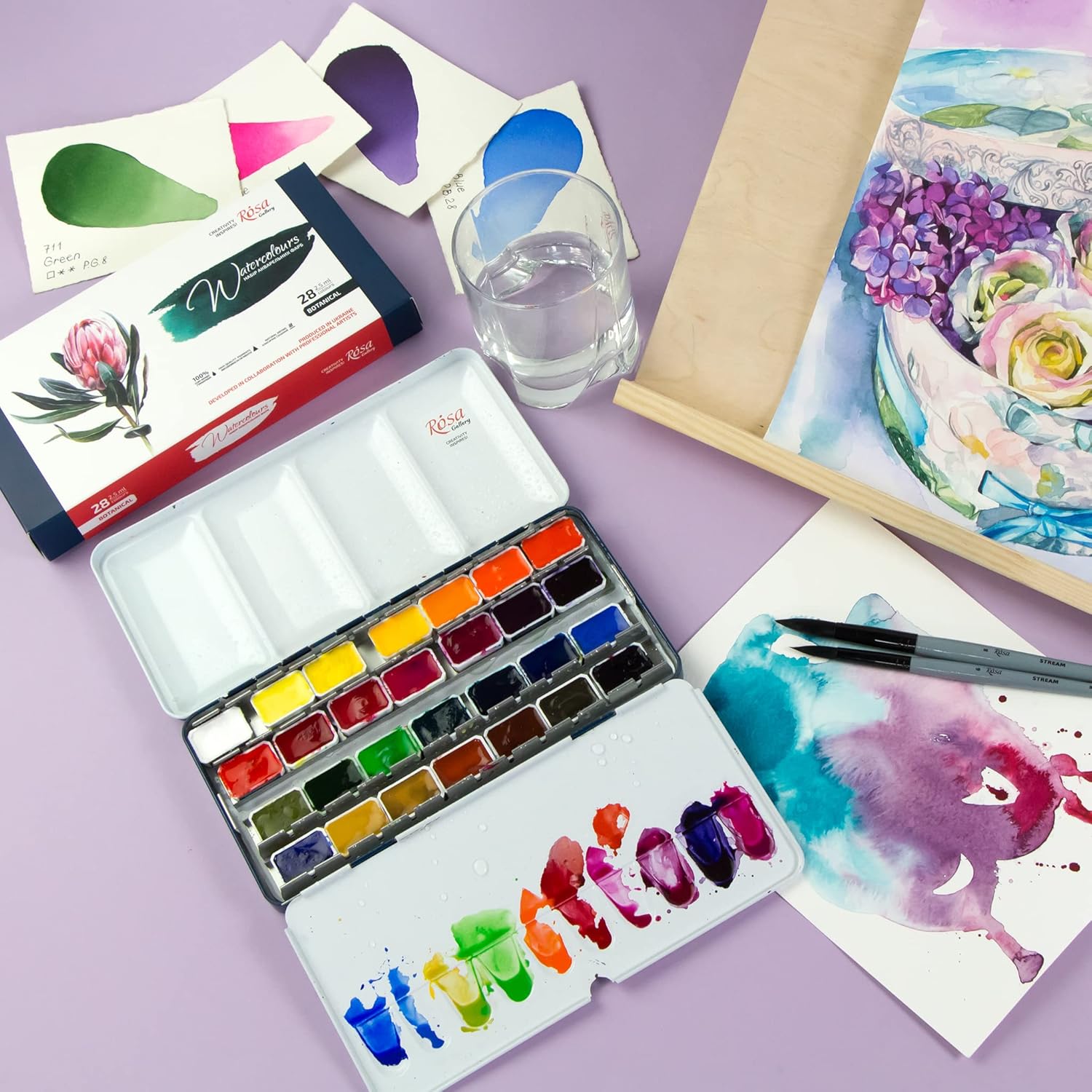 Botanical Watercolor Paint Set, Vibrant Kit Designed By Professional Artists, Washable, High Lightfastness Pigments, Made In Ukraine, Packed In Metal Paint Box, 28 Ct.