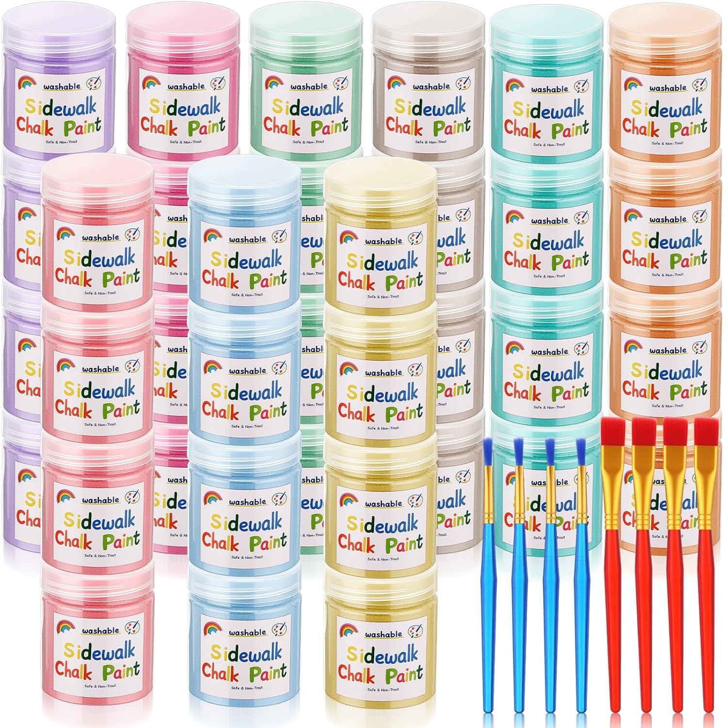 9 Pcs Sidewalk Chalk Paint Kit Non Toxic Paint Washable Powdered Chalks Mix In Water 9 Vibrant Colors With Paintbrush For Creative Sidewalk And Chalkboard Fun