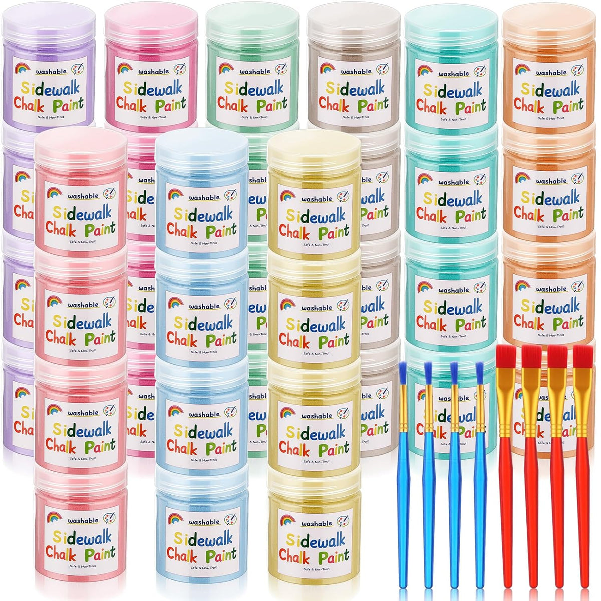 9 Pcs Sidewalk Chalk Paint Kit Non Toxic Paint Washable Powdered Chalks Mix In Water 9 Vibrant Colors With Paintbrush For Creative Sidewalk And Chalkboard Fun