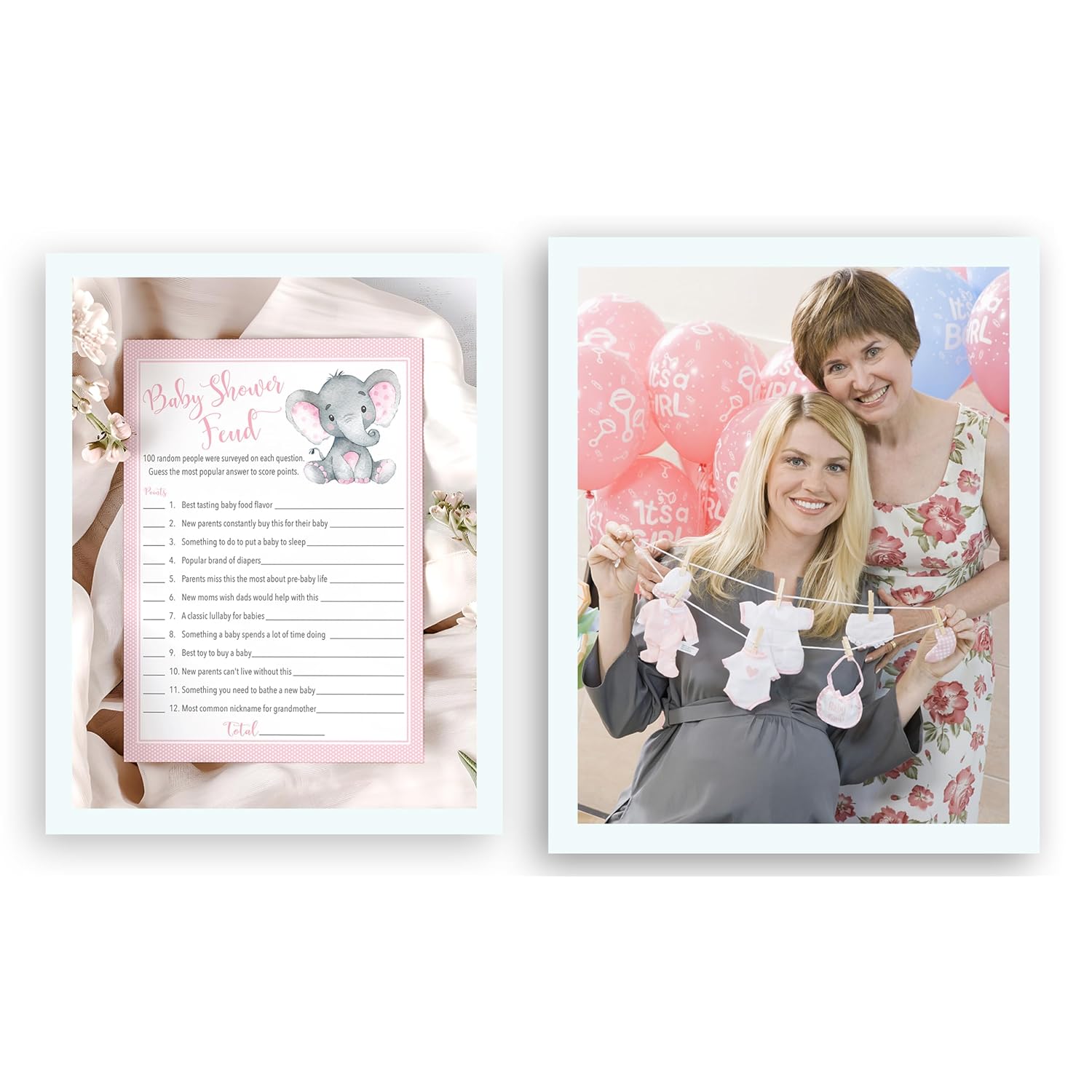 Girl Baby Shower Feud Game — Pack Of 25 — Fun Shower Family Feud Games, Pink Elephant Baby Shower Activity, Little Peanut Baby Shower Fued Games, Couples Shower G500-Bsf1