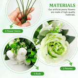 2 Packs Peonies Artificial Flowers,Silk Fake Peonies Faux Peonies Bouquet For Centerpiece Table Wedding Party Home Decor (2, White Green, Large)