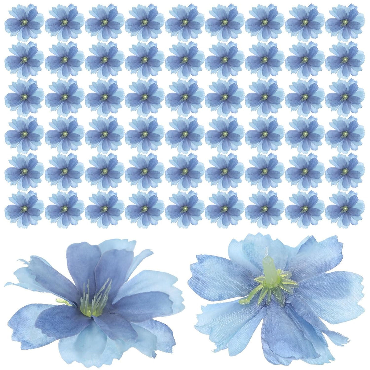 100Pcs Cherry Blossom Fake Flower Heads Bulk For Diy Hair Accessories Kit Floral Craft Supplies Wedding Party Decoration Blue Artificial Flower Heads