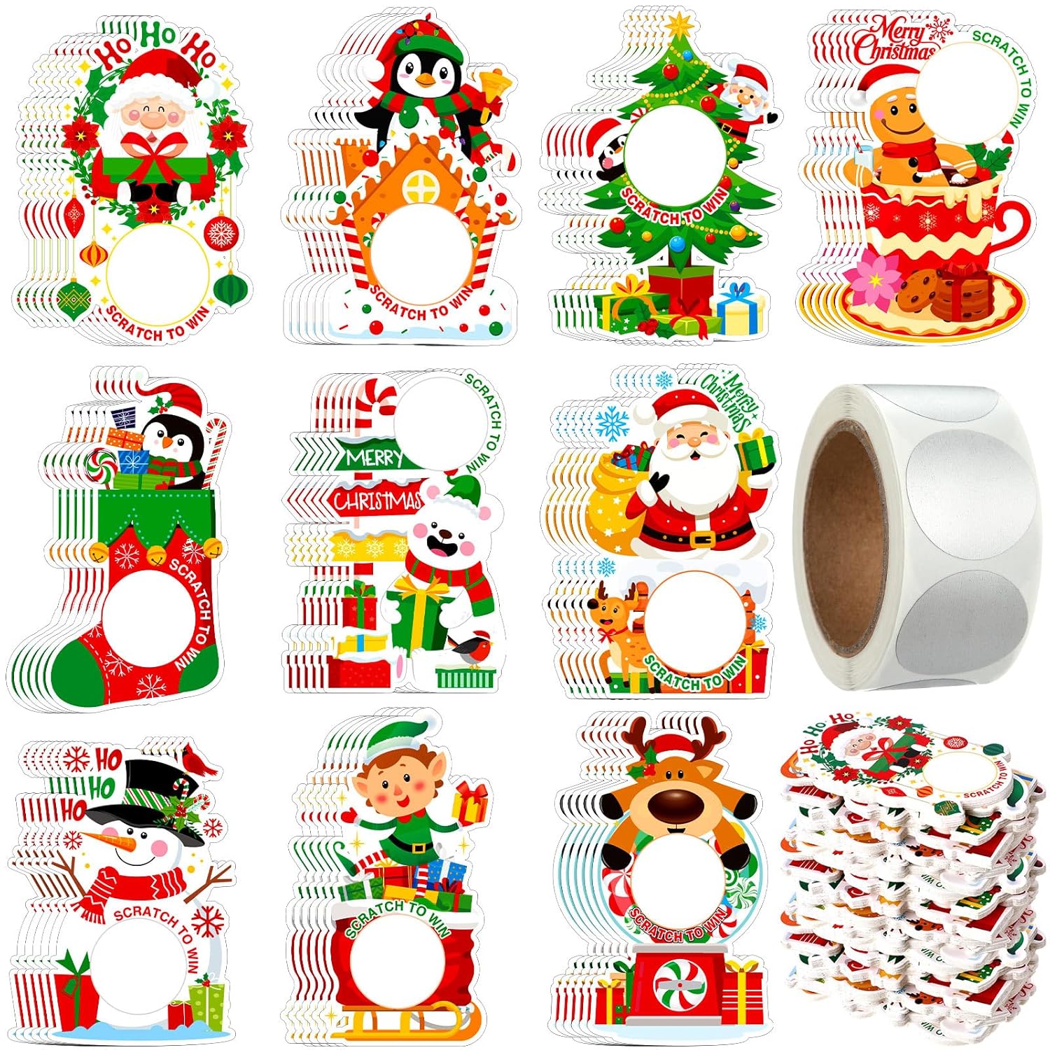 100 Pcs Christmas Scratch Off Cards 10 Styles Holiday Diy Scratch Blank Gift Certificates With 300 Stickers Christmas Party Game Cards For Adults Groups Party Favor Prizes Business