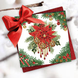 Christmas Diamond Art Painting Greeting Cards With Envelopes, 5D Diy Wreath Greeting Cards Diamond Art Kits Present-15-Poinsettia