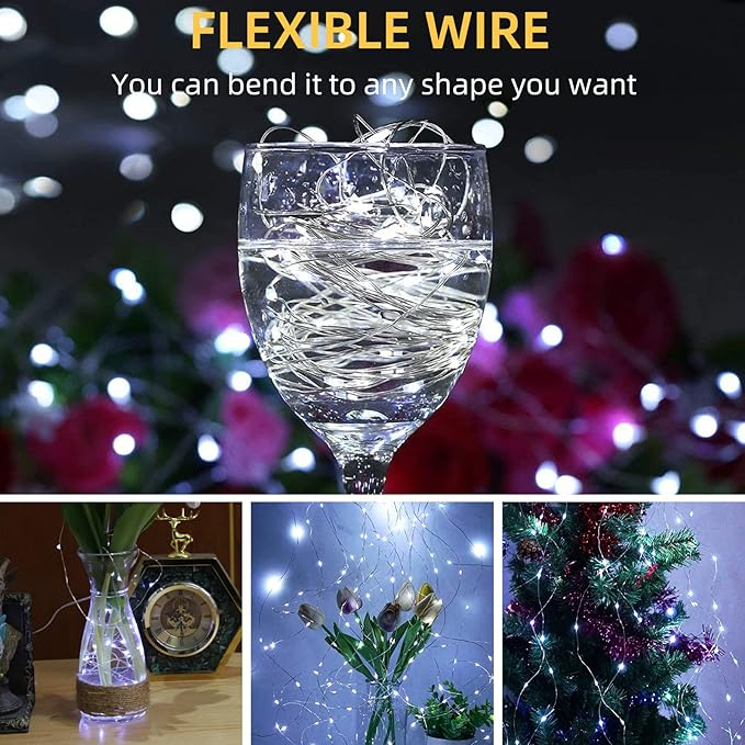 20 Pack Battery Operated Fairy Lights 6.6FT 20 LED White Firefly String Lights Silvery Copper Wire for Wedding Party Mason Jar Christmas Bedroom Decor