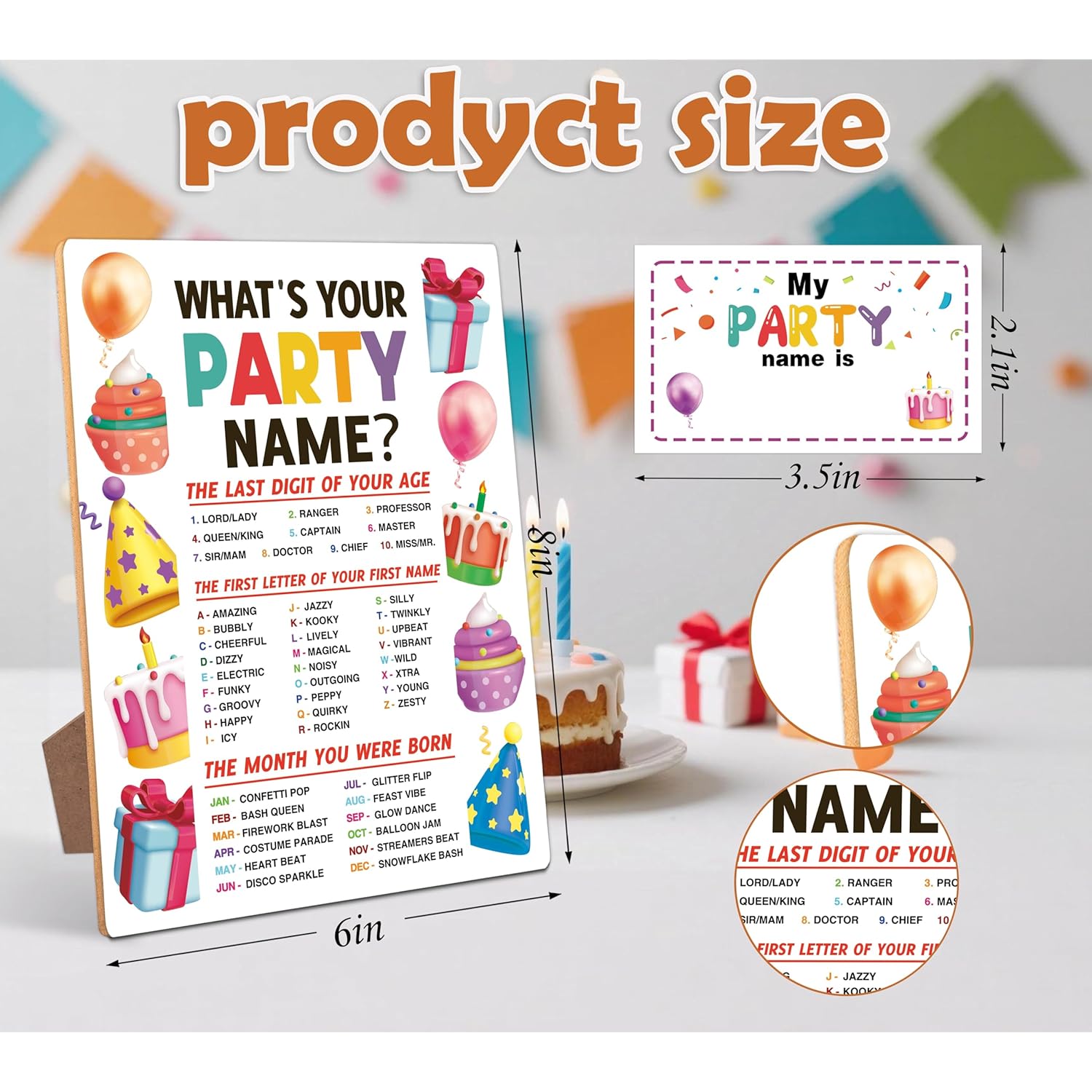 Party Decorations For Birthday Party Game, What Is Your Party Name,6×8 Wooden Play Sign With Stand And 30 Name Stickers Set