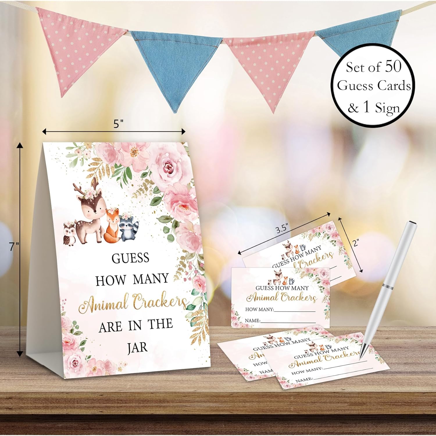 Floral Woodland Baby Shower Games,How Many Animal Crackers,Baby Shower Decorations,Baby Shower Decorations Gender Neutral,Baby Crackers Decor,Baby Shower Centerpieces,50 Cards & 1 Sign -4