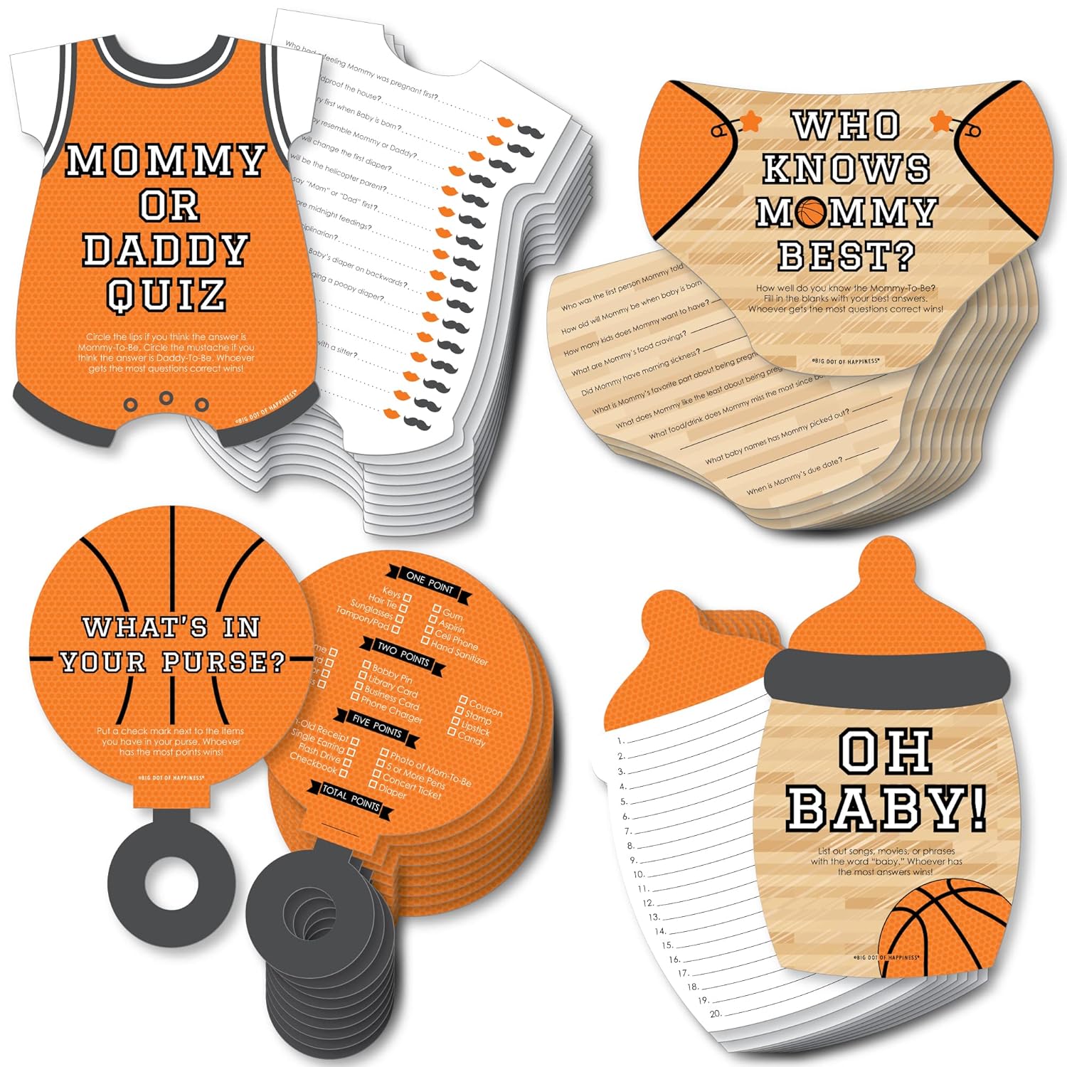Big Dot of Happiness Nothin’ but Net - Basketball - 4 Baby Shower Games - 10 Cards Each - Gamerific Bundle