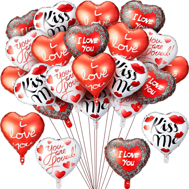 24 Pieces Valentines Day Balloons I Love You Foil Balloon Kiss Me Hear