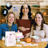 Halloween Baby Shower Games, Pumpkin Measure The Baby Bump Sign + 50 Tickets, Pink Ghost Gender Reveal Party Game Cards For Announcement Supplies - A03