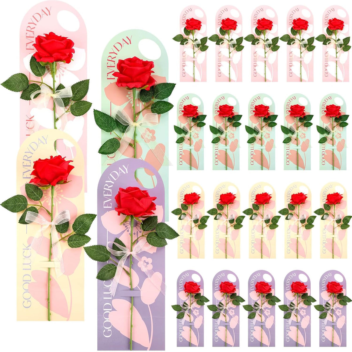 20 Sets Valentine Rose With Wrapping Cards, Artificial Flower With Handheld Fake Rose Wrapping Paper Floral Bags Bouquet Gift For Her Women Girlfriend Mother Wedding Diy Supplies
