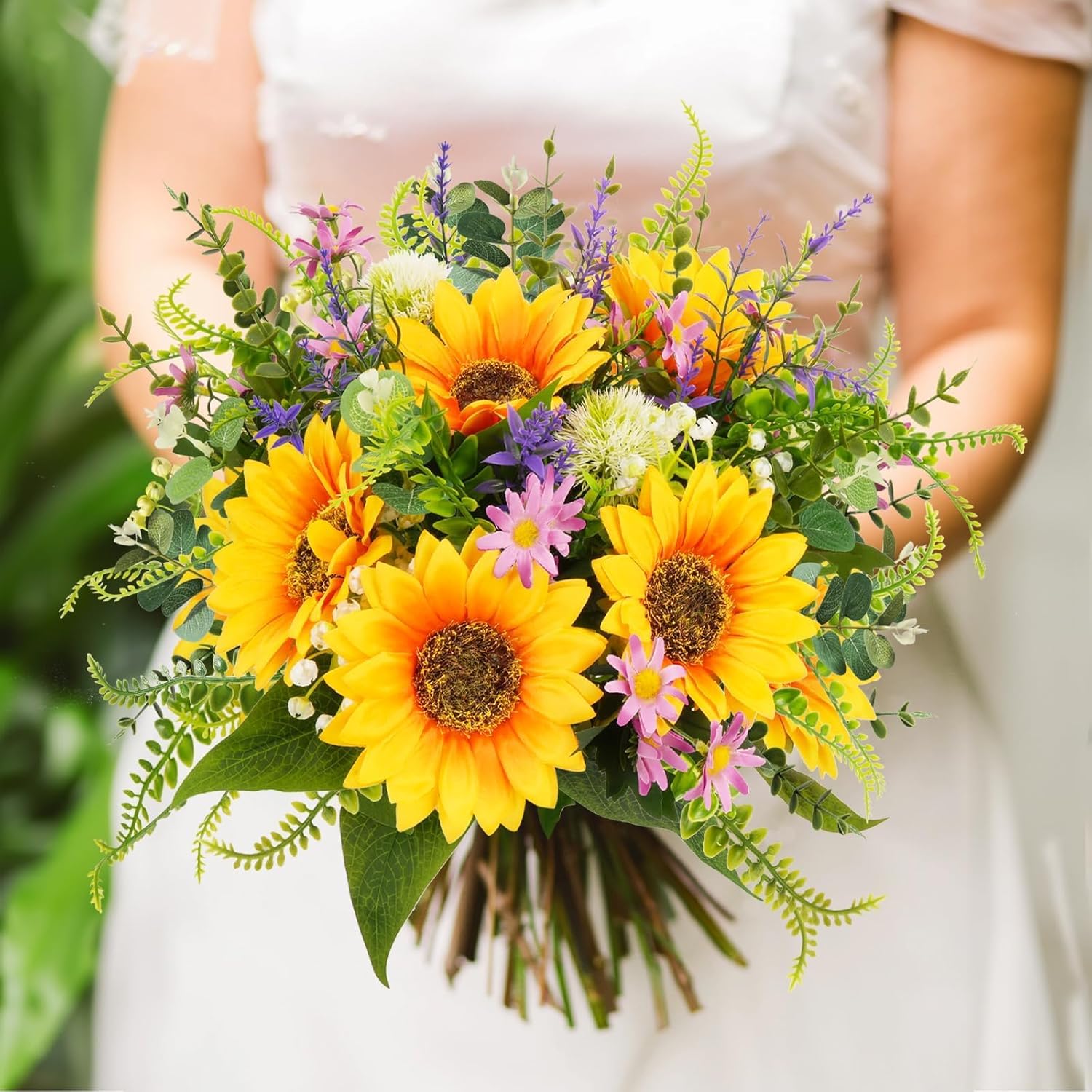 Sunflowers Artificial Flowers Bouquets Spring Flowers Artificia Fake Wildflowers Silk Cemetery Flowers Arrangements For Home Kitchen Office Table Centerpieces Wedding Party Grave Decor